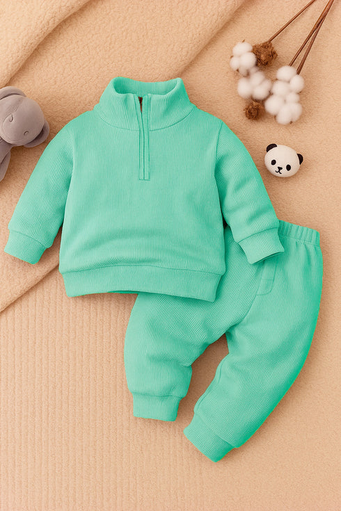 Ribbed High Neck Set (Mint Green)